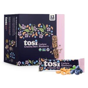 Tosi Crunchy Protein Bars - Cashew Blueberry (12 Bars)