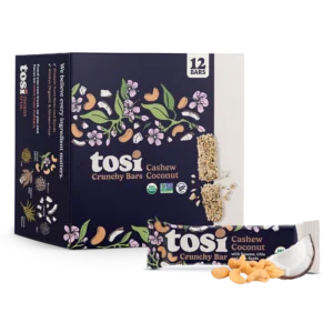 Tosi Crunchy Protein Bars - Cashew Coconut (12 Bars)