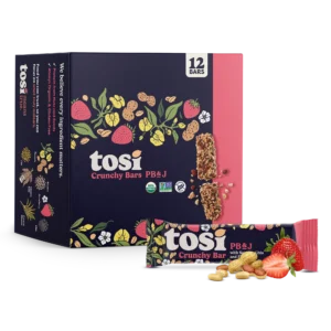 Tosi Crunchy Protein Bars - Peanut Butter & Jelly (12 Bars)