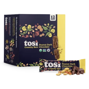 Tosi Crunchy Protein Bars - Peanut Dark Chocolate (12 Bars)